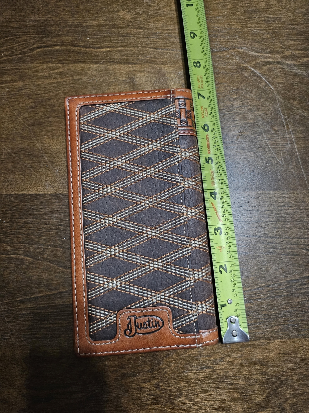 Justin Boots Brown and Tan Leather Card Holder with Diamond Stitch Pattern